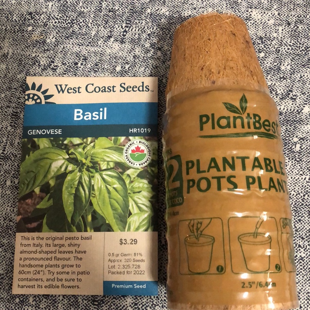NWT- Basil seeds and 12 plantable pots